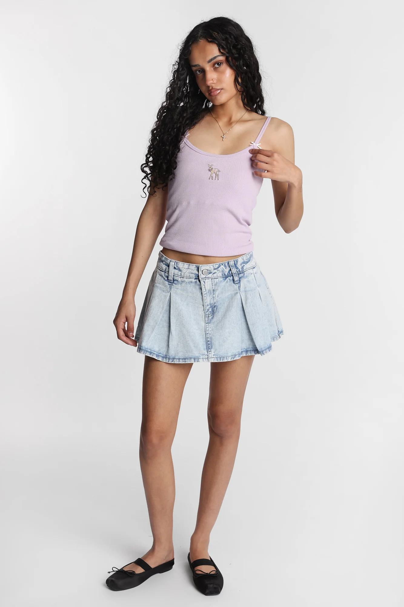 Short-jupe plissée en denim taille basse - Image 4