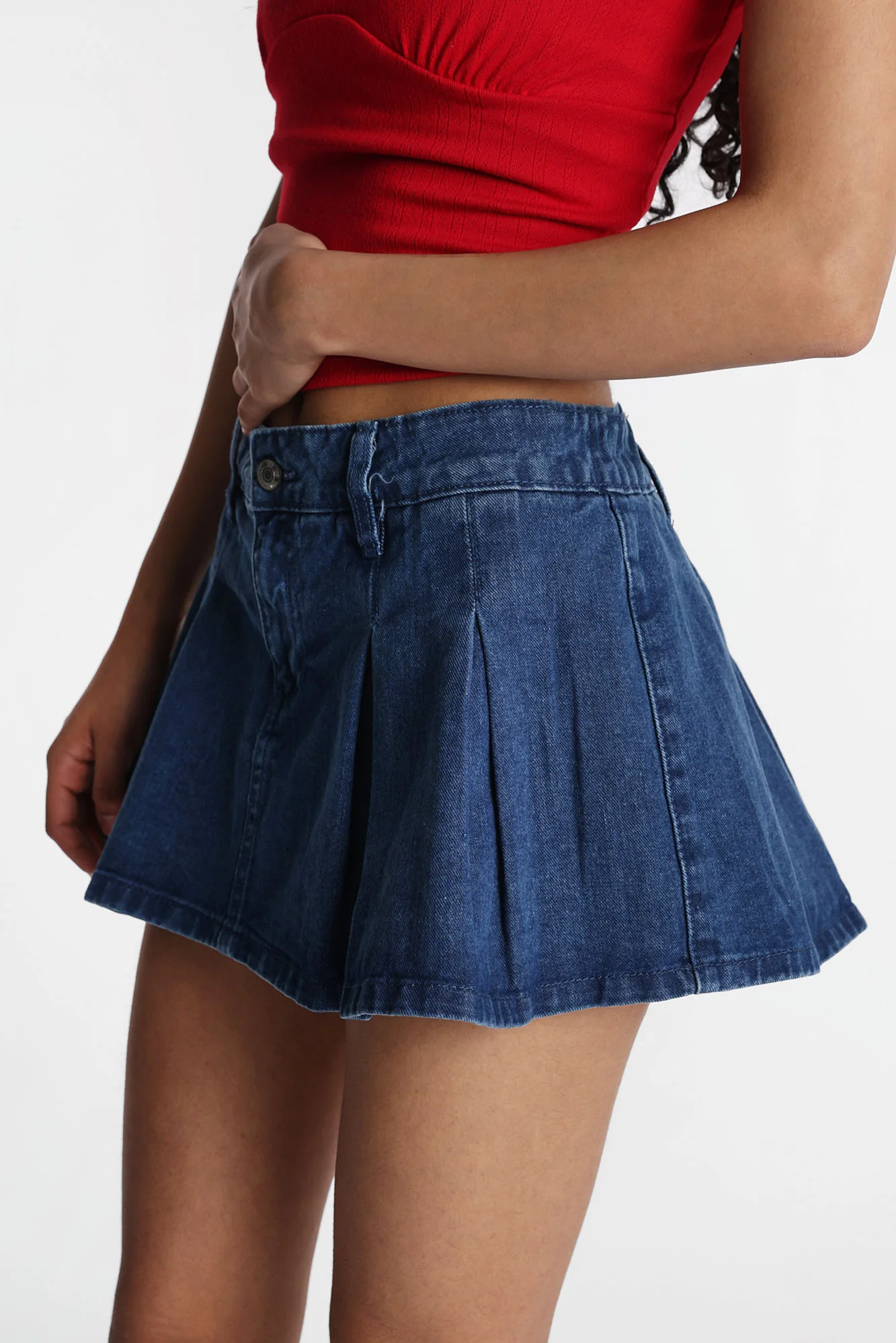 Low Rise Denim Pleated Skort - Image 10