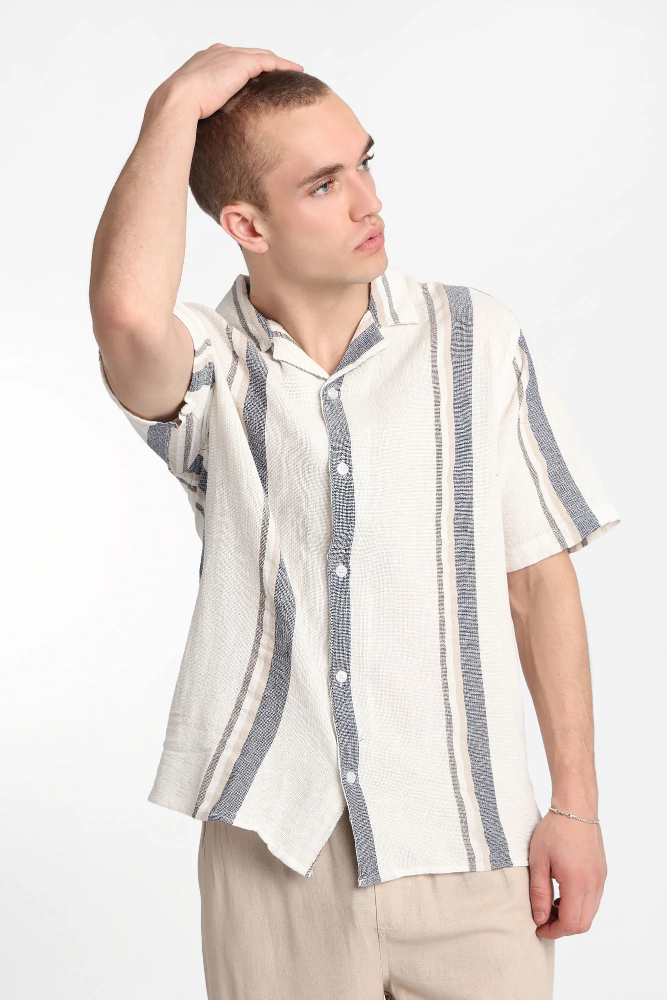 Striped Cotton Gauze Button-Up Shirt