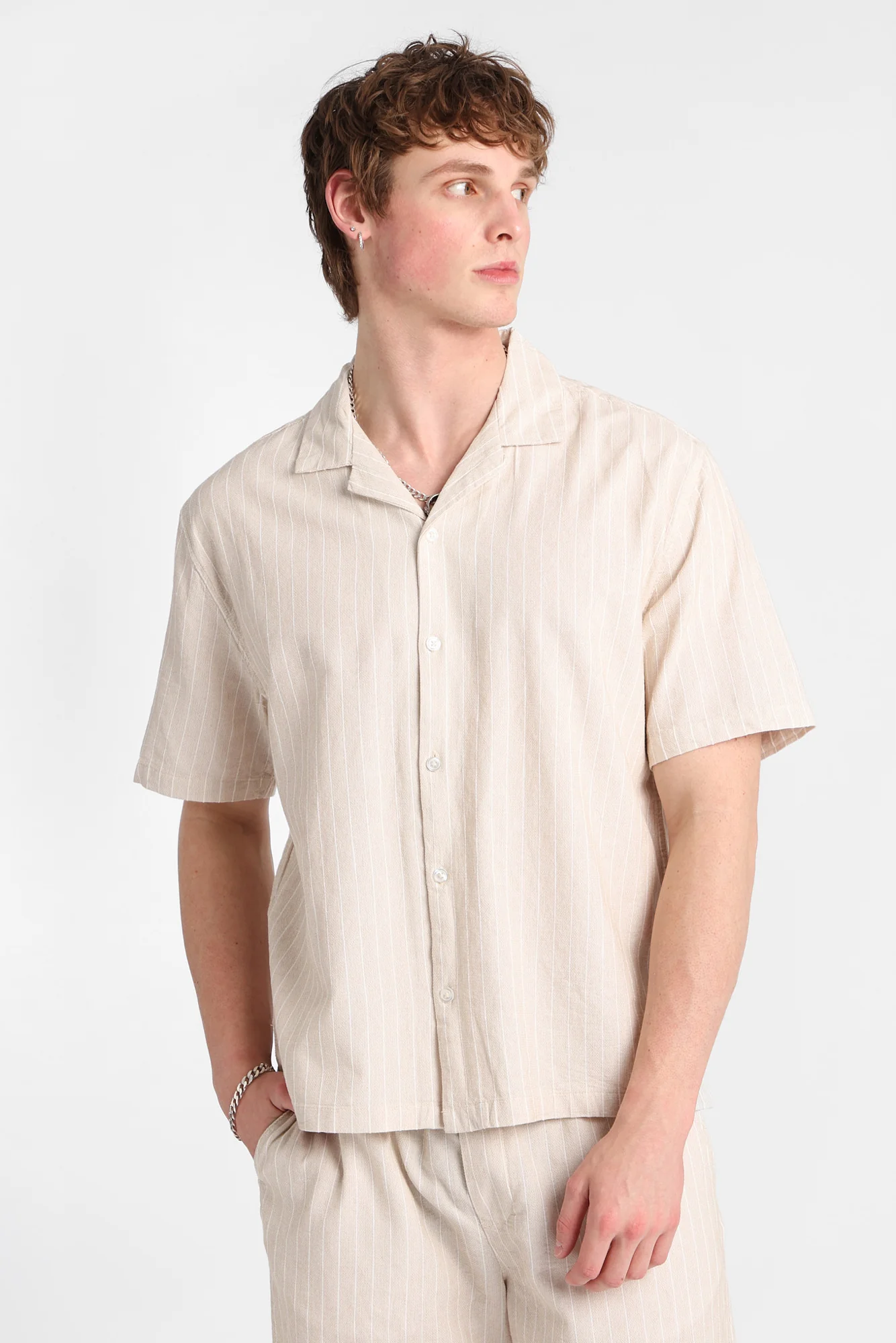 Textured Pinstriped Button-Up Shirt - Image 2