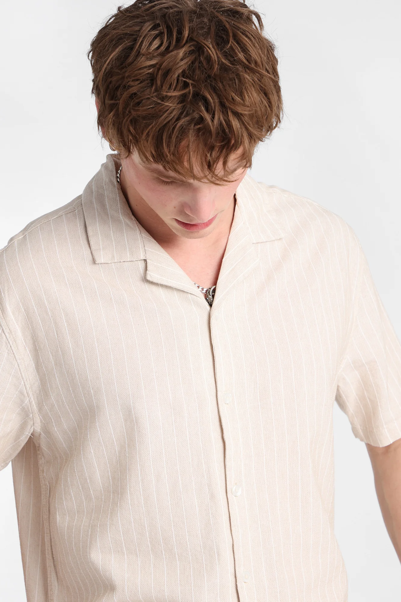 Textured Pinstriped Button-Up Shirt - Image 3