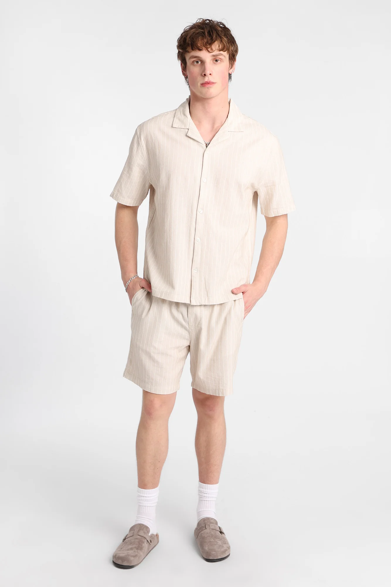 Textured Pinstriped Button-Up Shirt - Image 5