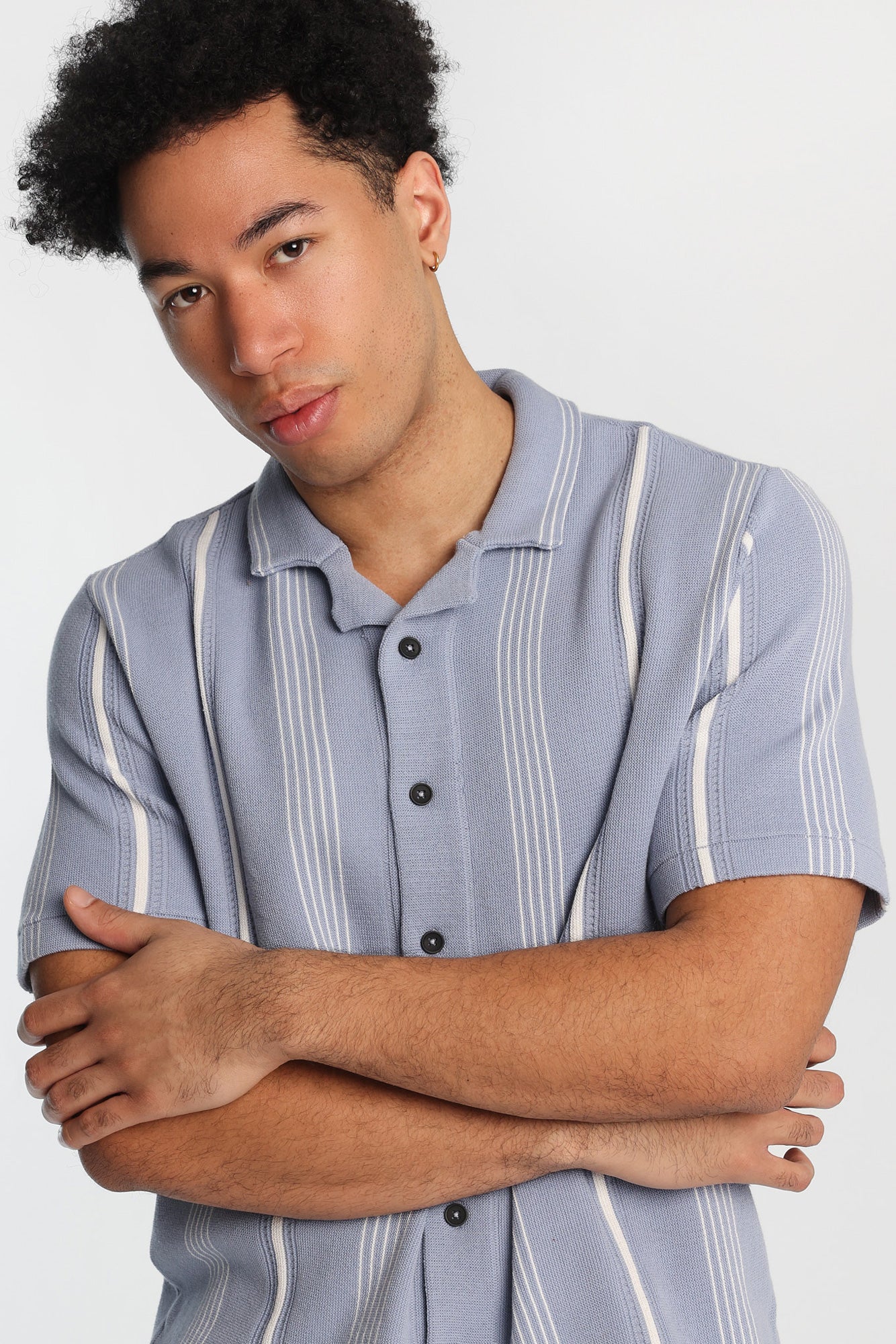 Striped Short Sleeve Button-Up Shirt - Image 6