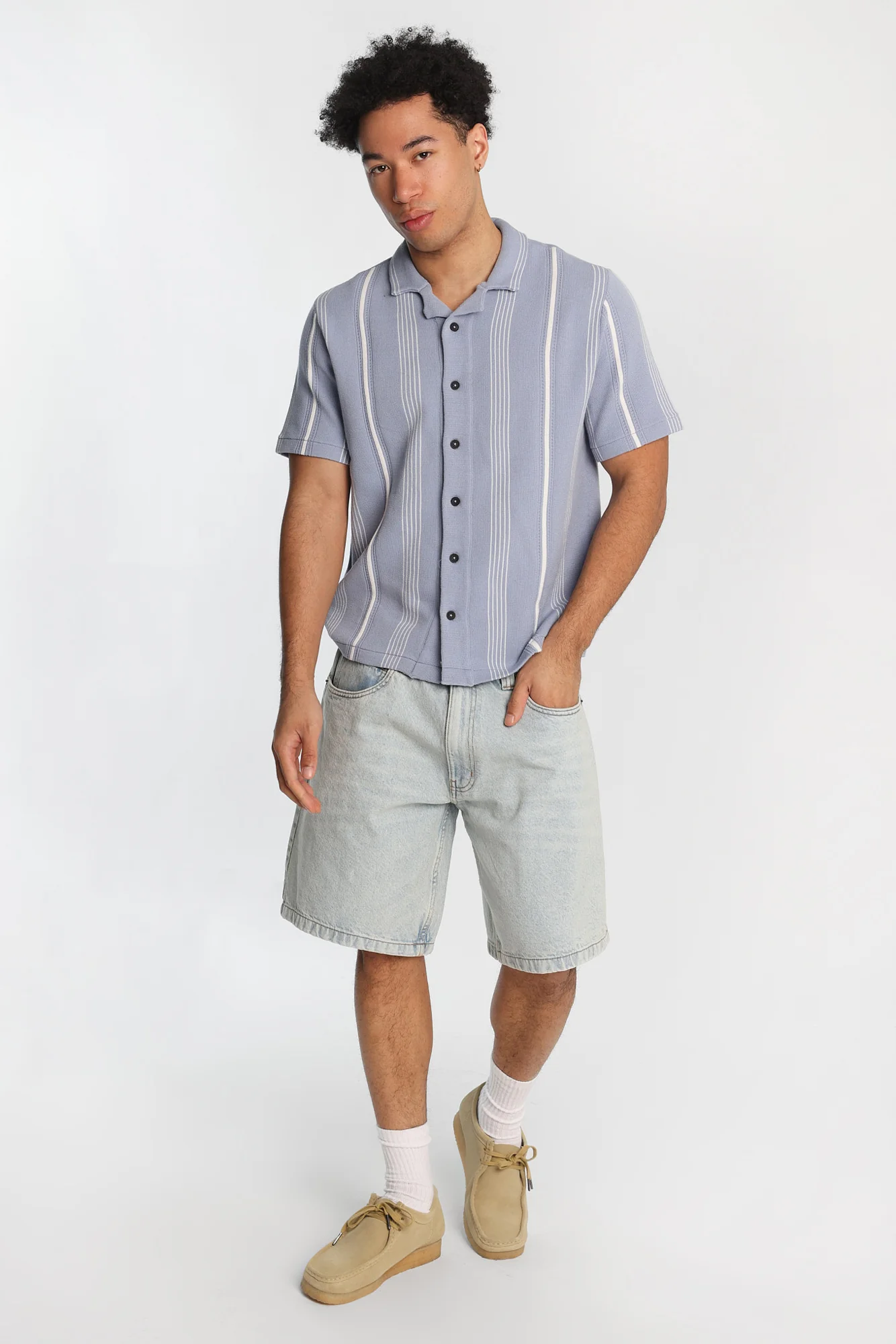 Striped Short Sleeve Button-Up Shirt - Image 8