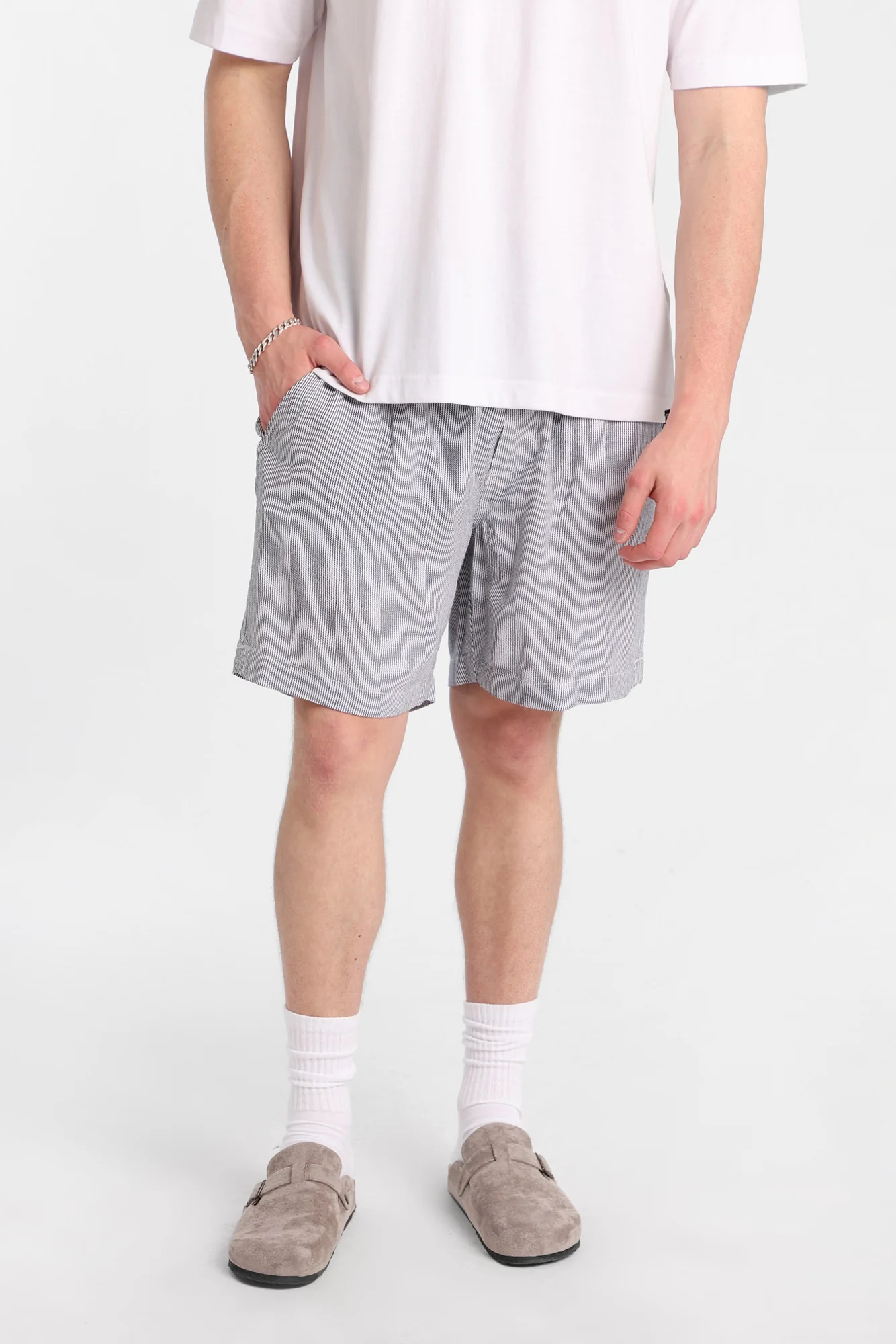 Linen-Blend Yarn-Dyed Striped Shorts 7"