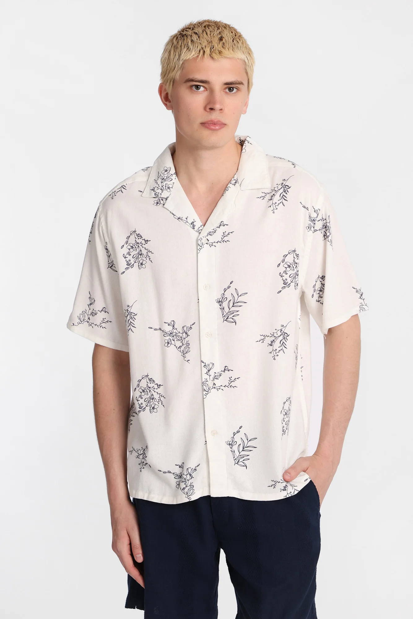 Floral Print Short Sleeve Button-Up Shirt