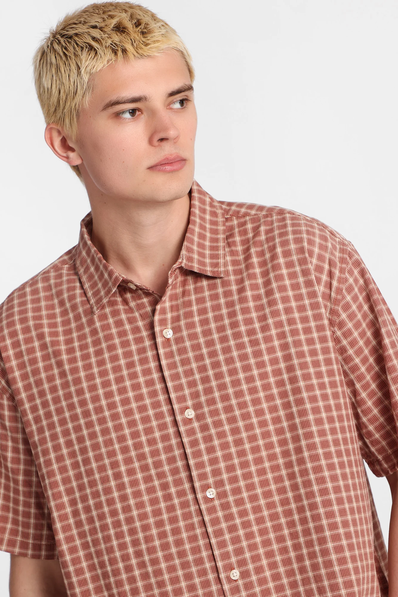Cropped Plaid Short Sleeve Button-Up Shirt - Image 11
