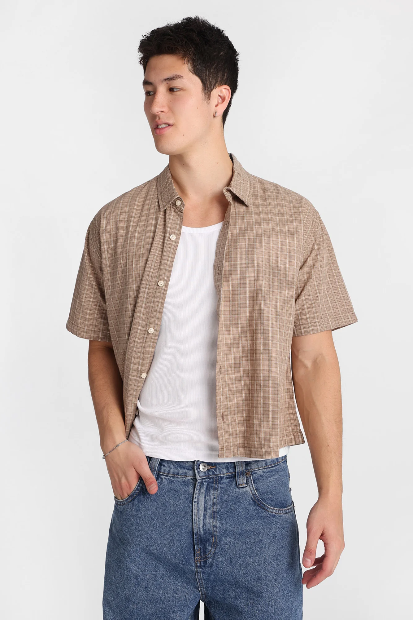 Chemise boutonnée courte à carreaux - Image 6