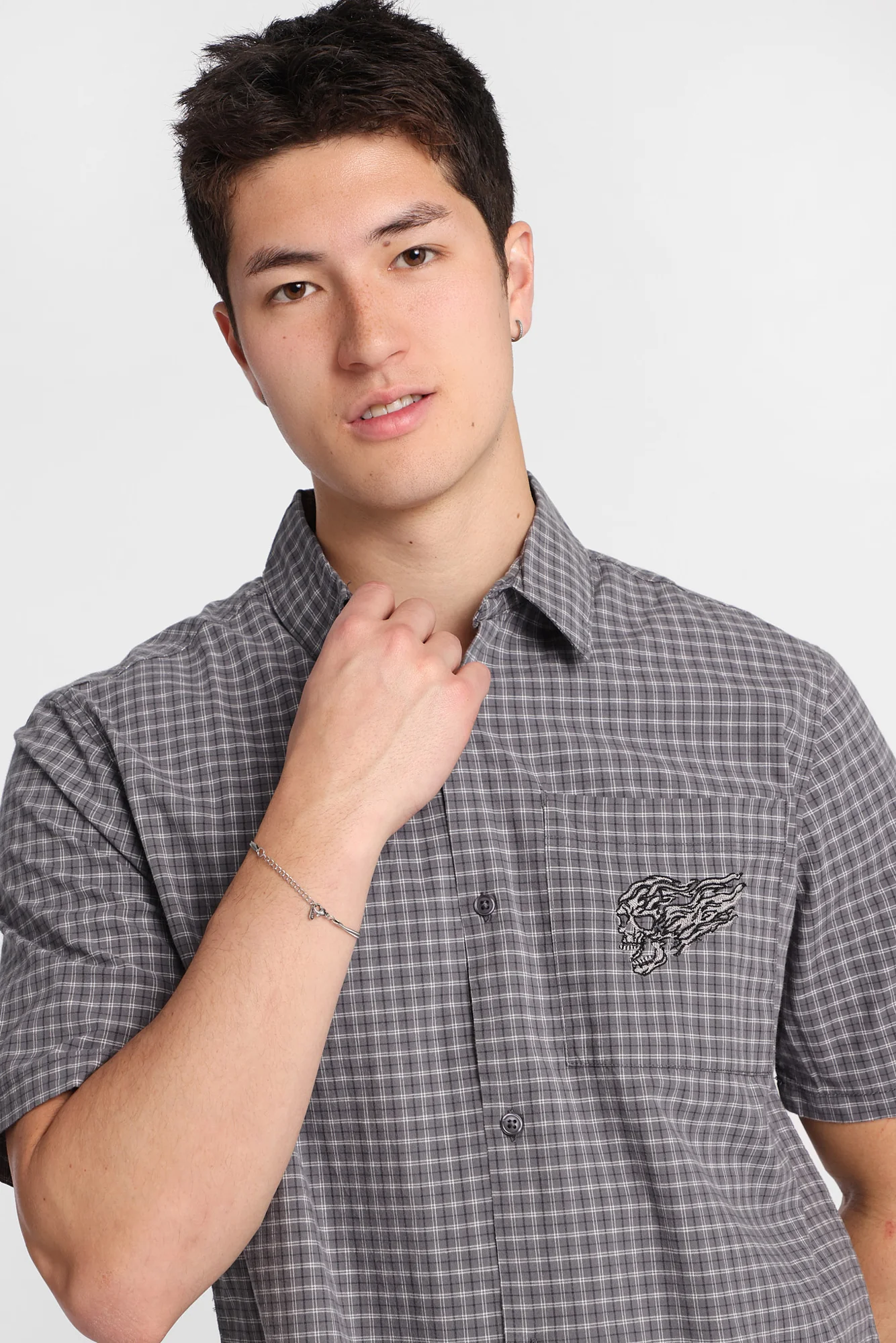 Chemise à carreaux brodé crâne - Image 2