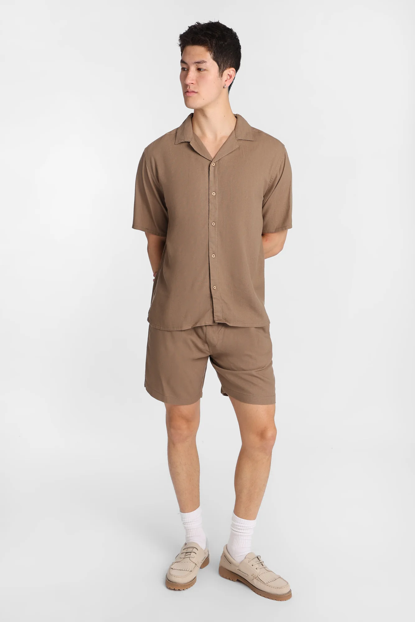 Linen-Blend Short Sleeve Button-Up Shirt - Image 8