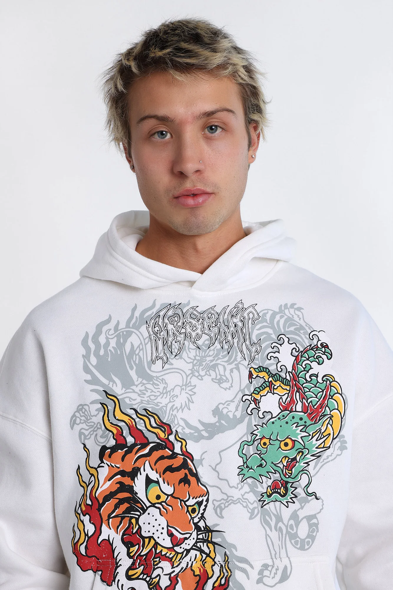 Haut à capuchon imprimé dragon et tigre Arsenic - Image 7