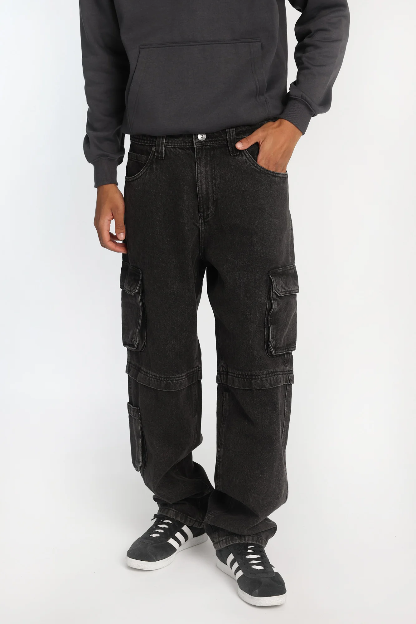 Jean cargo à jambe faux convertible
