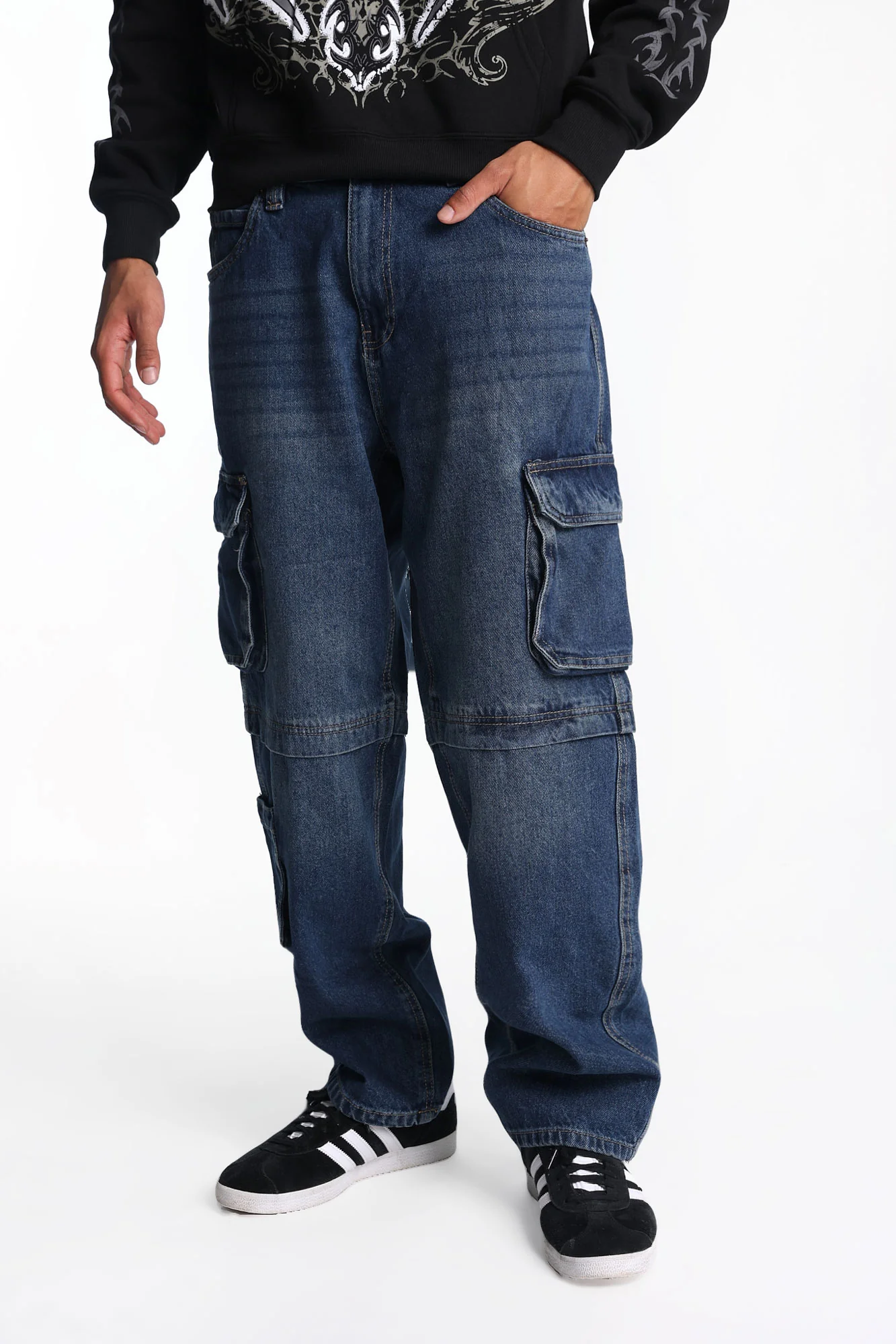 Faux Convertible Cargo Jeans