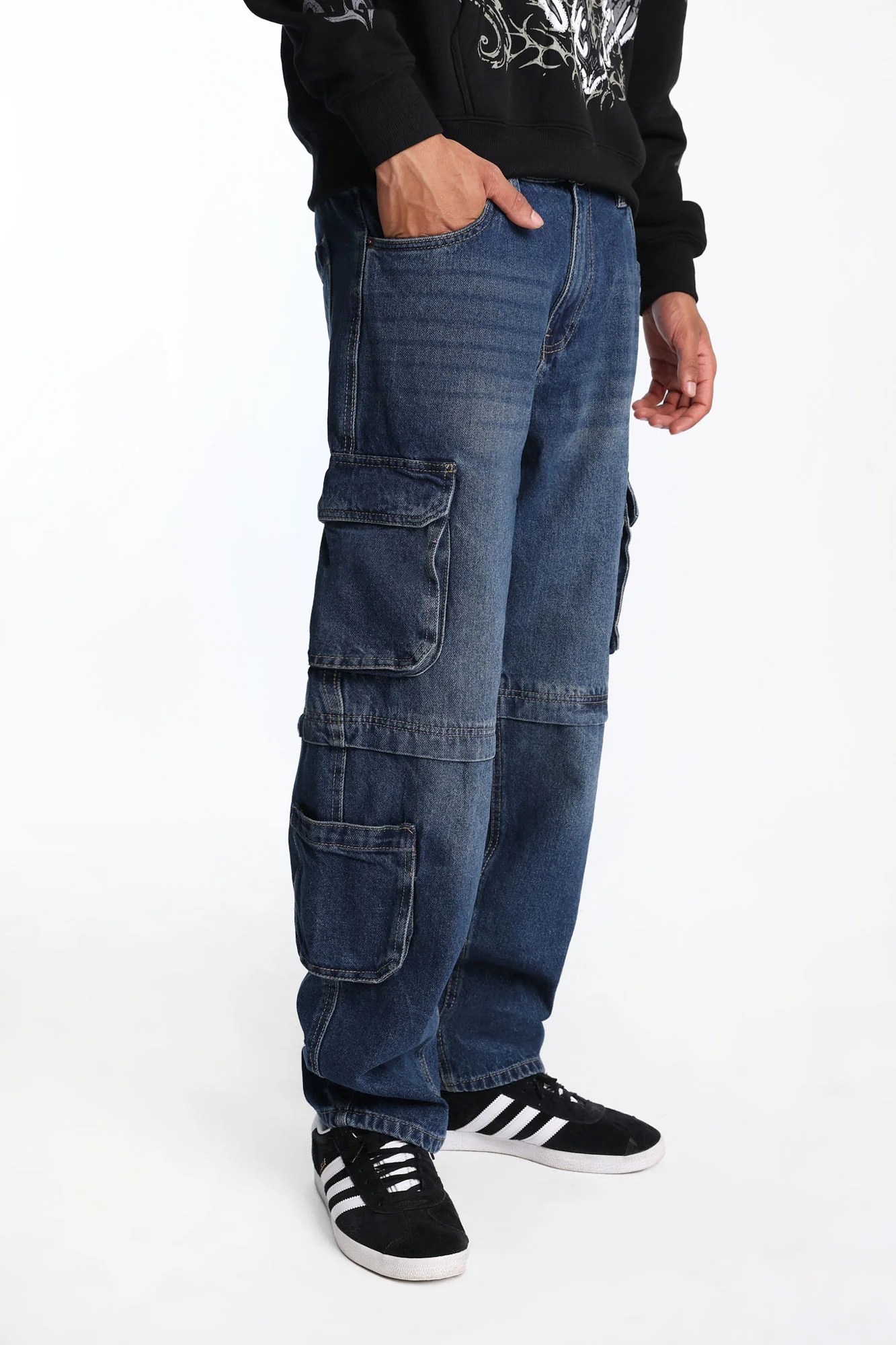 Faux Convertible Cargo Jeans - Image 4