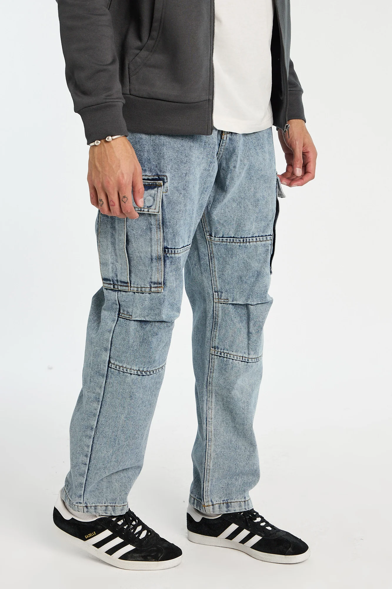 Mens Light Stonewash Cargo Jeans - Image 2