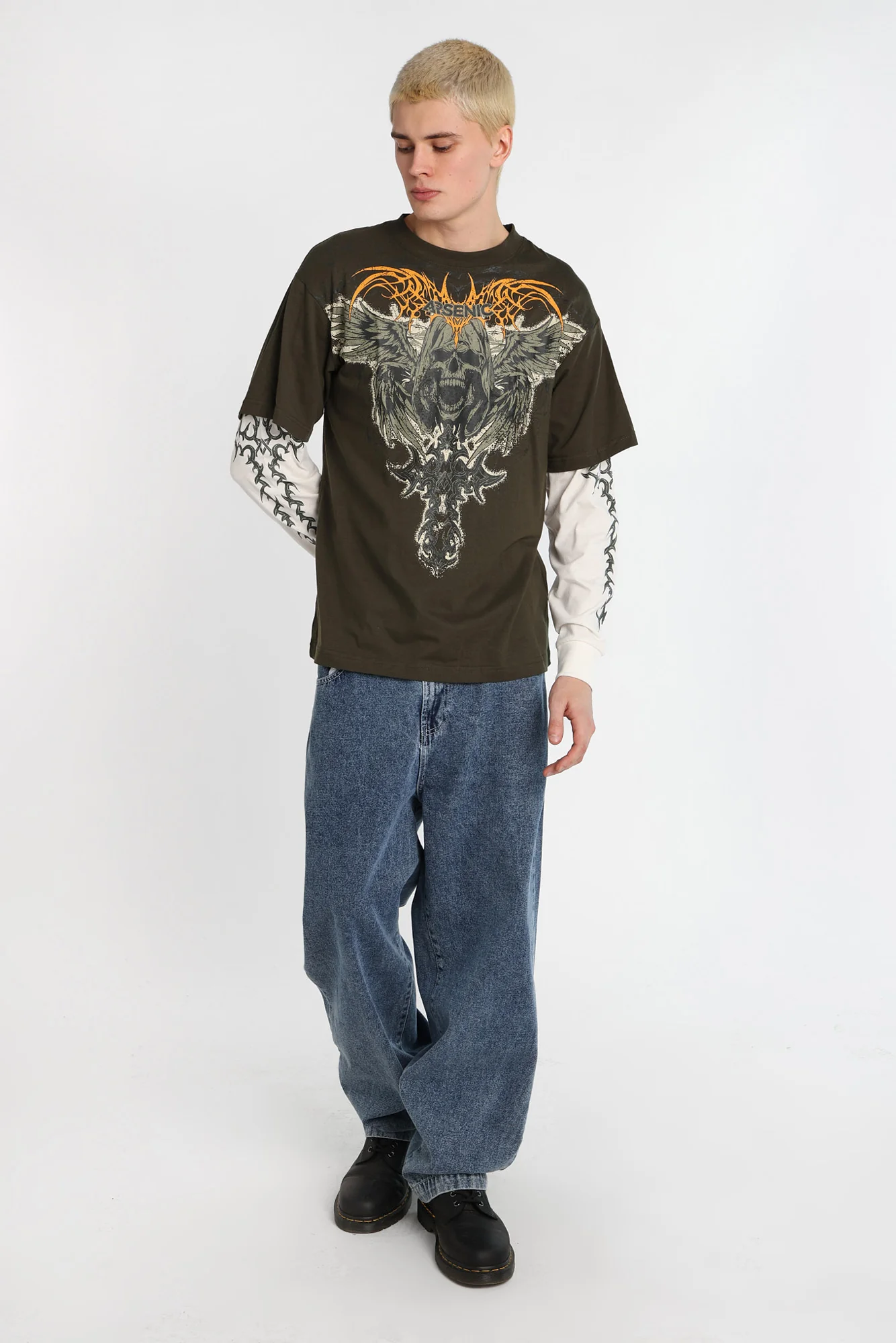 T-shirt à manches longues superposé imprimé crâne Arsenic - Image 9