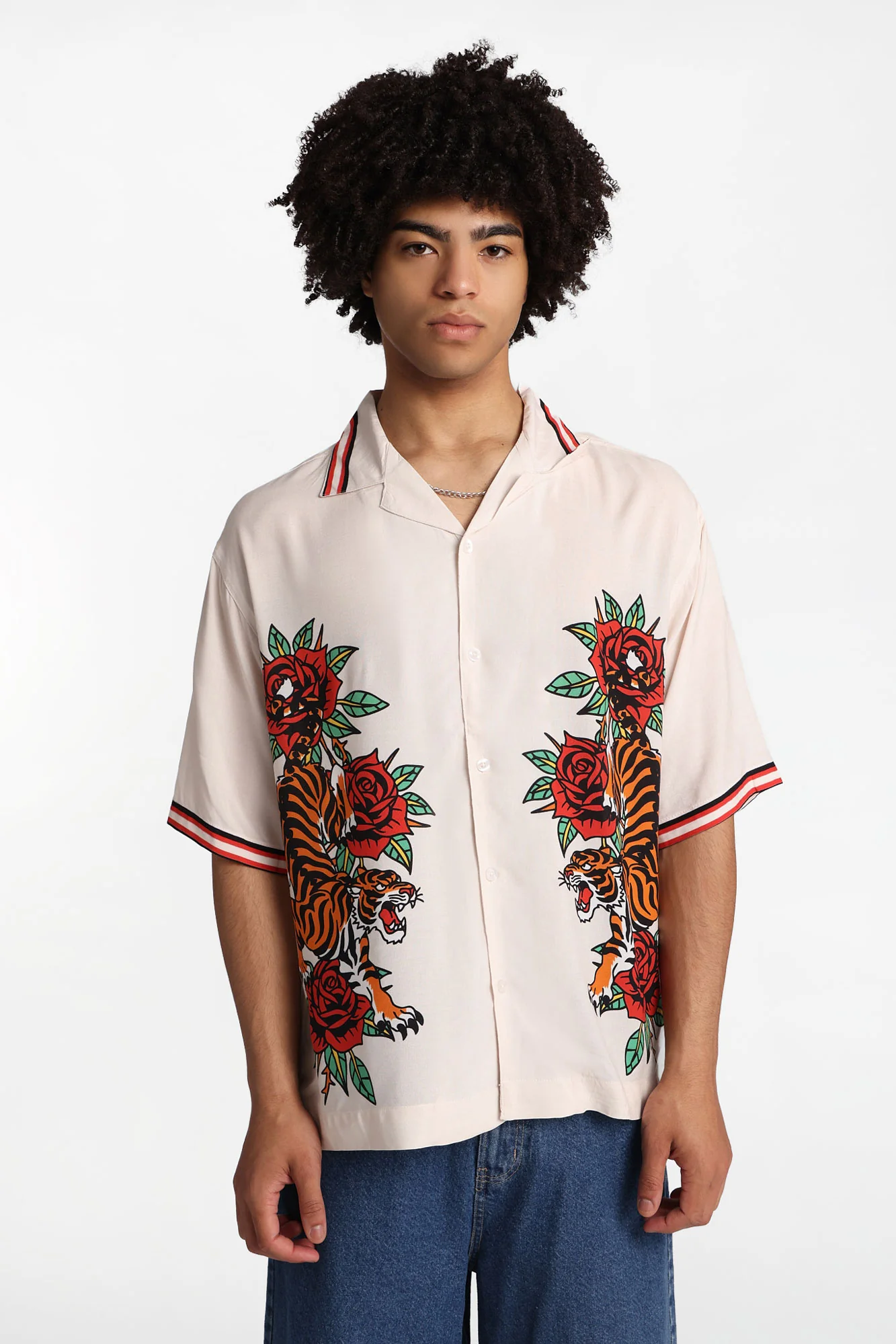 Chemise boutonnée à imprimé tigre et roses Arsenic