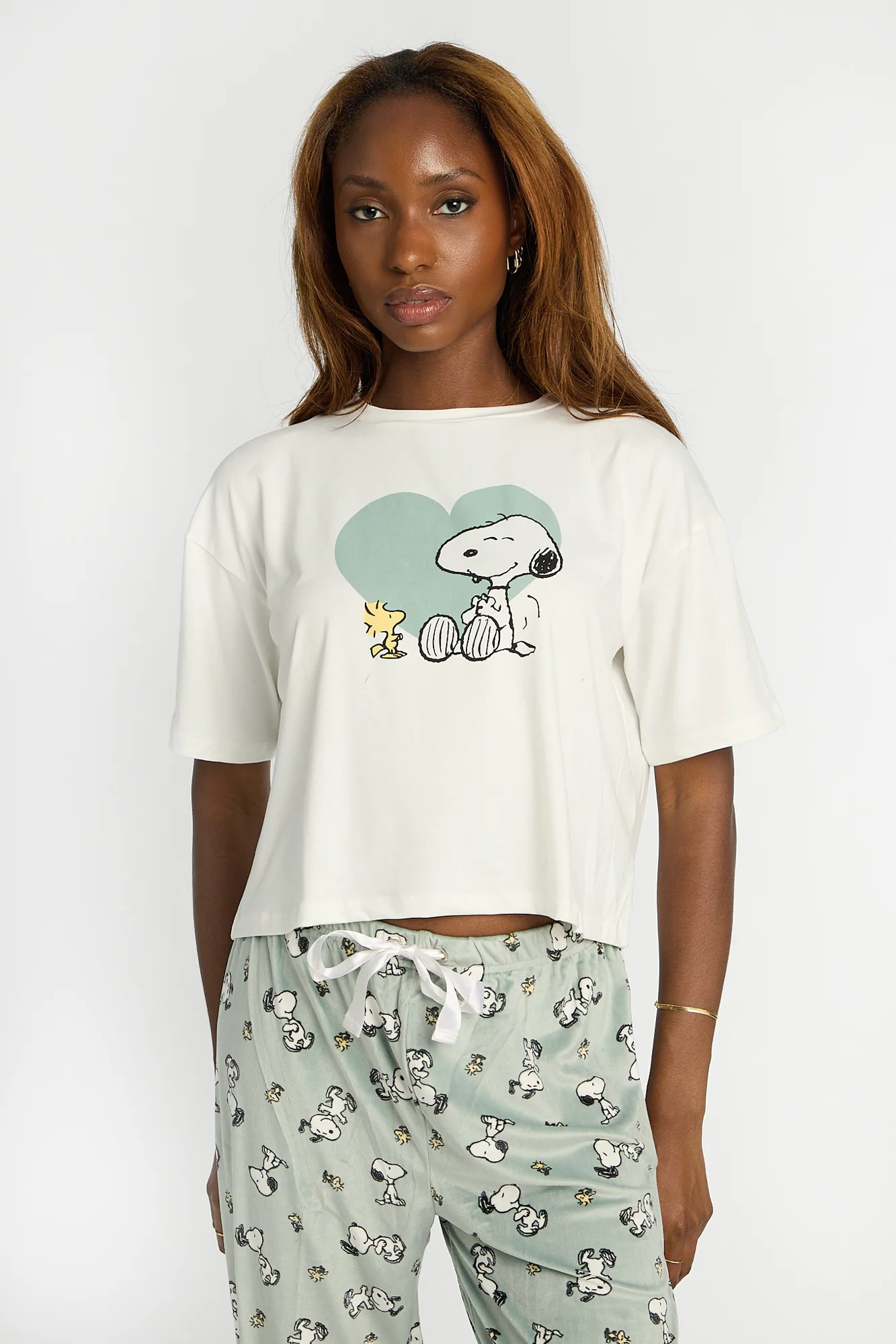 Peanuts Snoopy & Woodstock Heart 2-Piece Pajama Tee & Velour Pajama Pants Set - Image 3