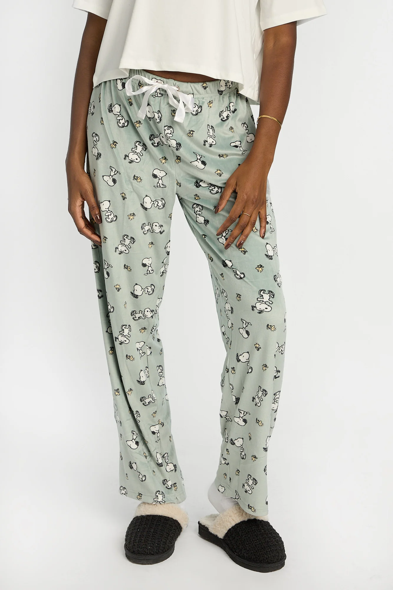 Peanuts Snoopy & Woodstock Heart 2-Piece Pajama Tee & Velour Pajama Pants Set - Image 4