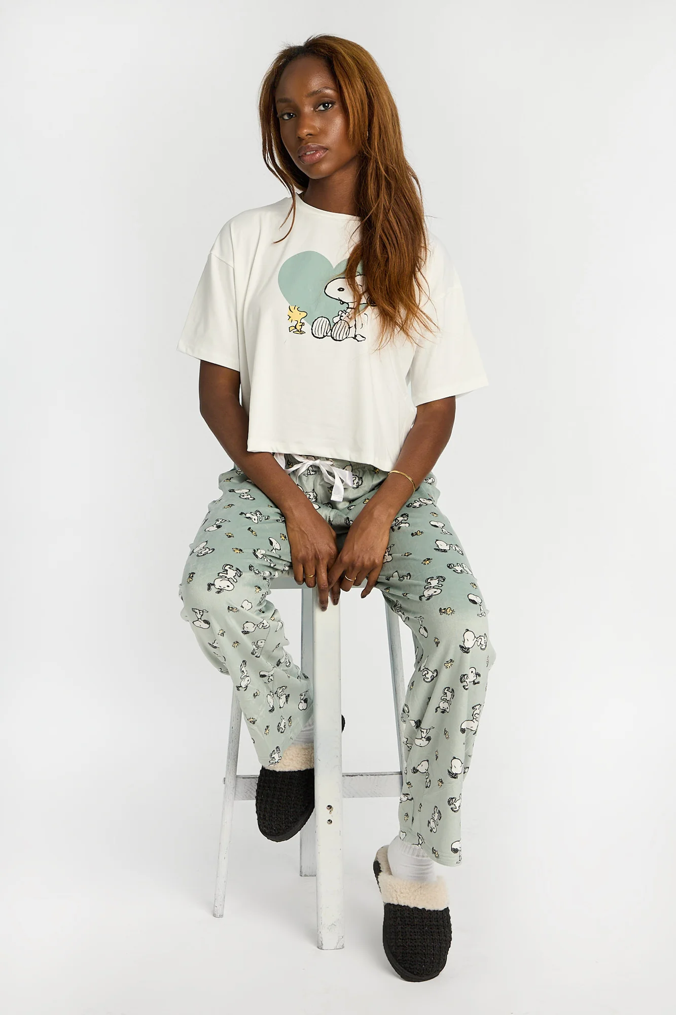 Peanuts Snoopy & Woodstock Heart 2-Piece Pajama Tee & Velour Pajama Pants Set - Image 5