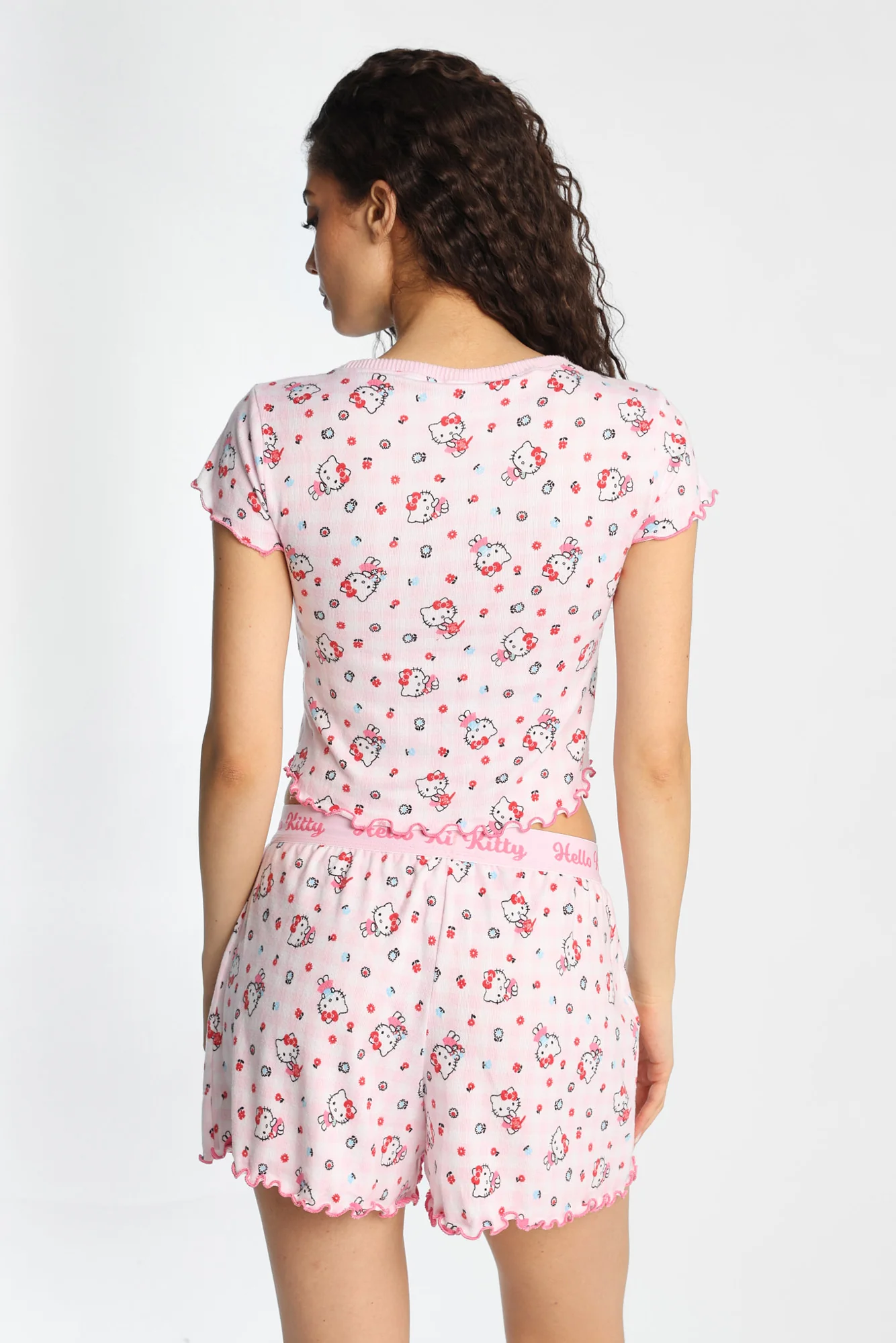 Ensemble t-shirt et short boxeur pyjama imprimé floral Hello Kitty - Image 2