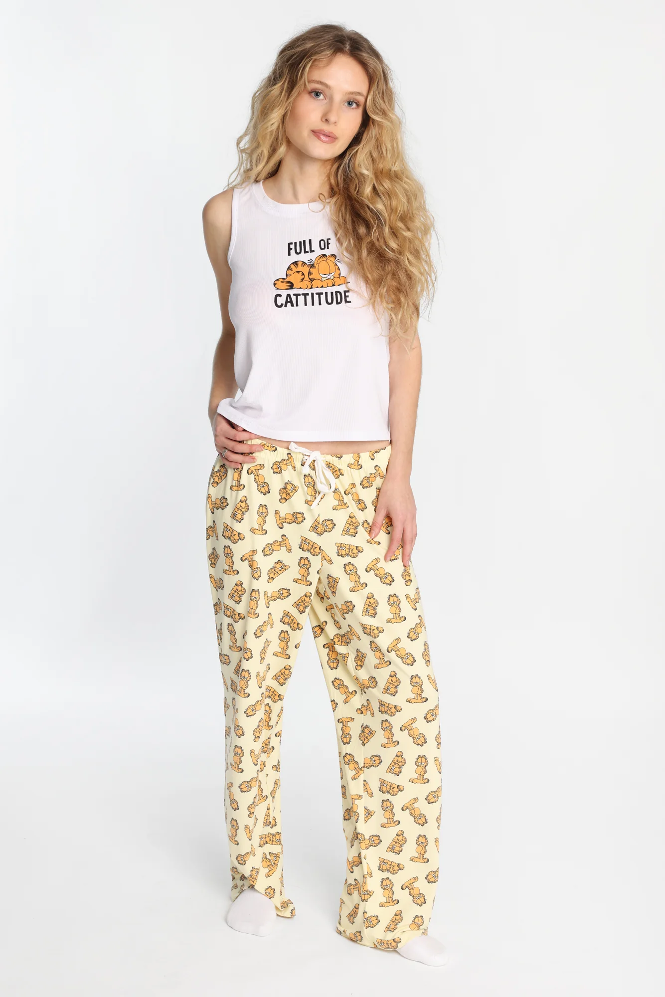 Garfield Ribbed Pajama Tank Top And Pants 2-Piece Set
