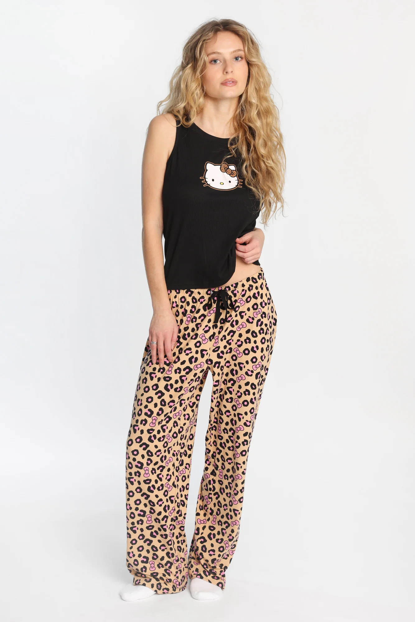 Hello Kitty Leopard Ribbed Pajama Tank Top And Pants 2-Piece Set