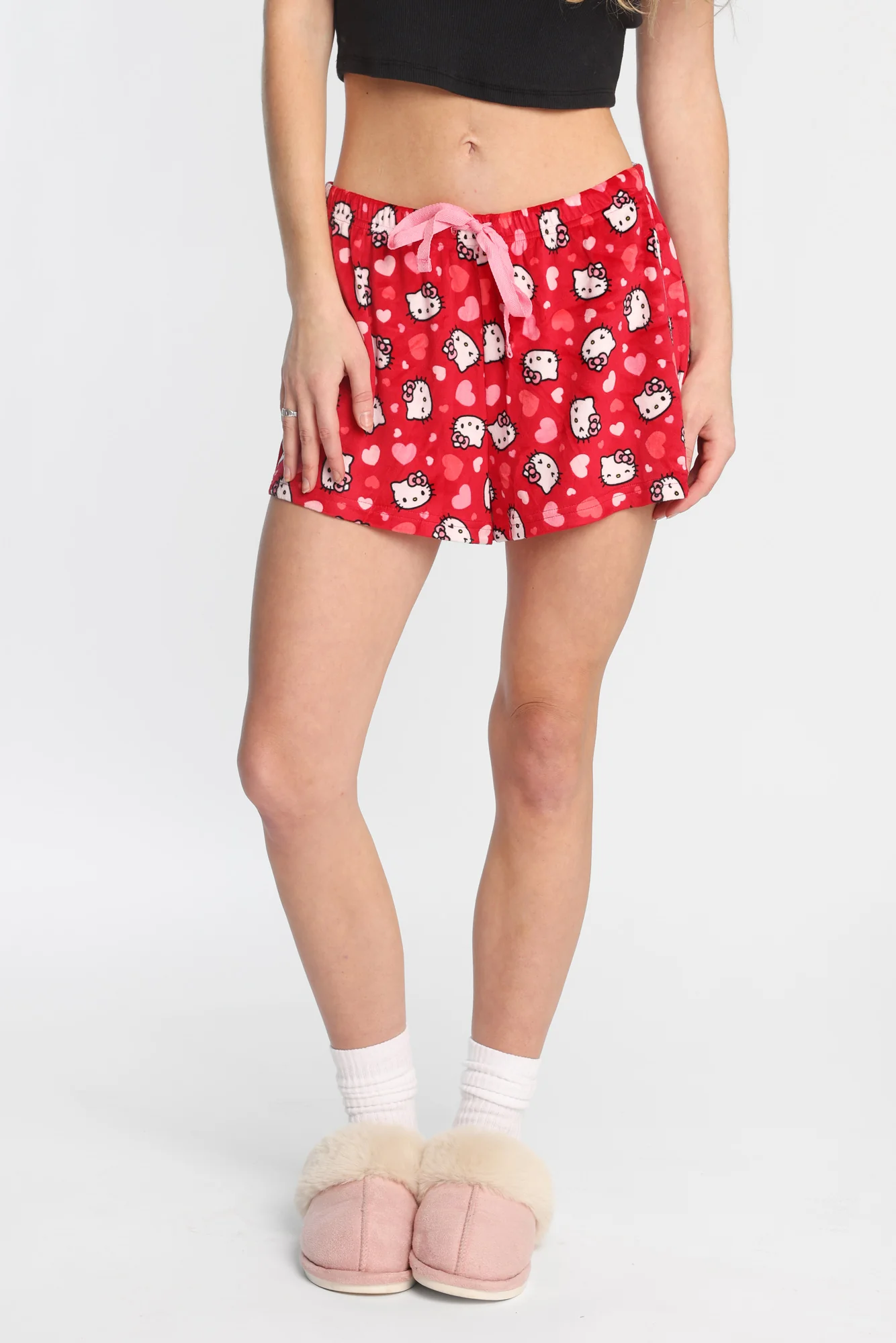 Short de pyjama en velour imprimés Hello Kitty coeur