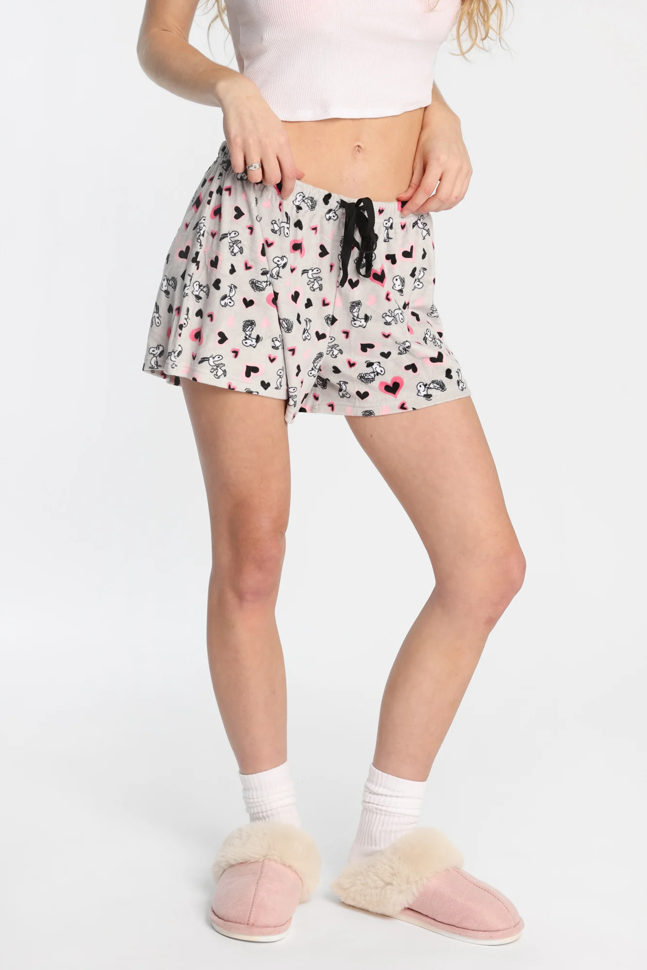 Short de pyjama en velour imprimés Peanuts coeur