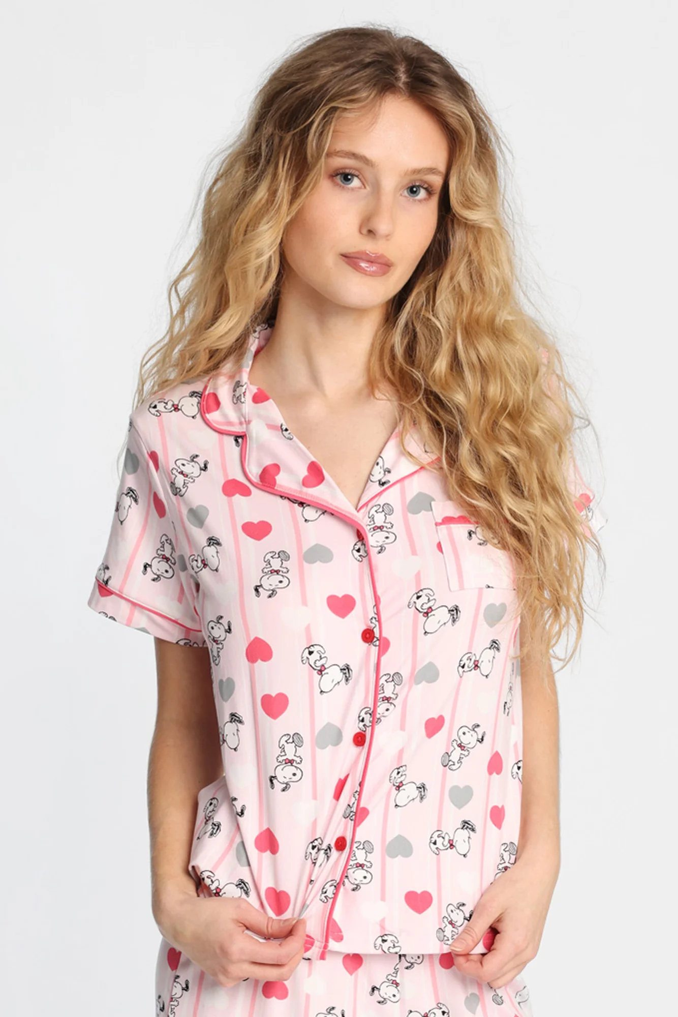 Peanuts Heart Super Soft Printed Dad Pajama Shirt & Shorts 2-Piece Set - Image 3