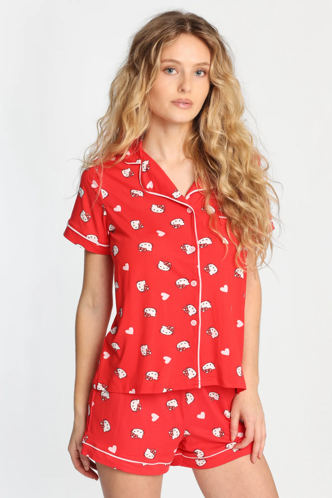 Ensemble chemise et short pyjama coupe Dad super doux imprimés Hello Kitty