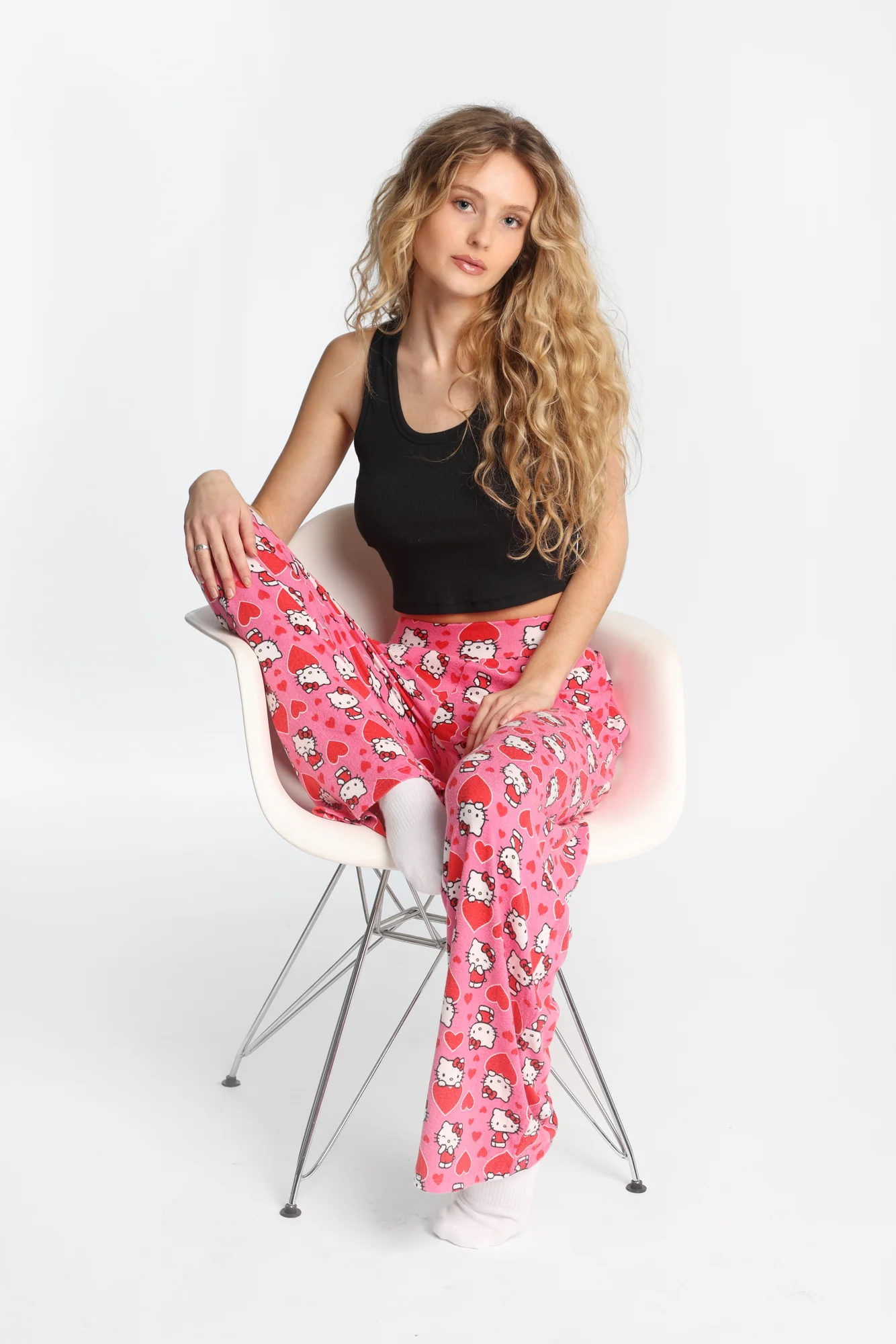 Pantalon pyjama à jambes larges super doux gros coeur Hello Kitty - Image 5