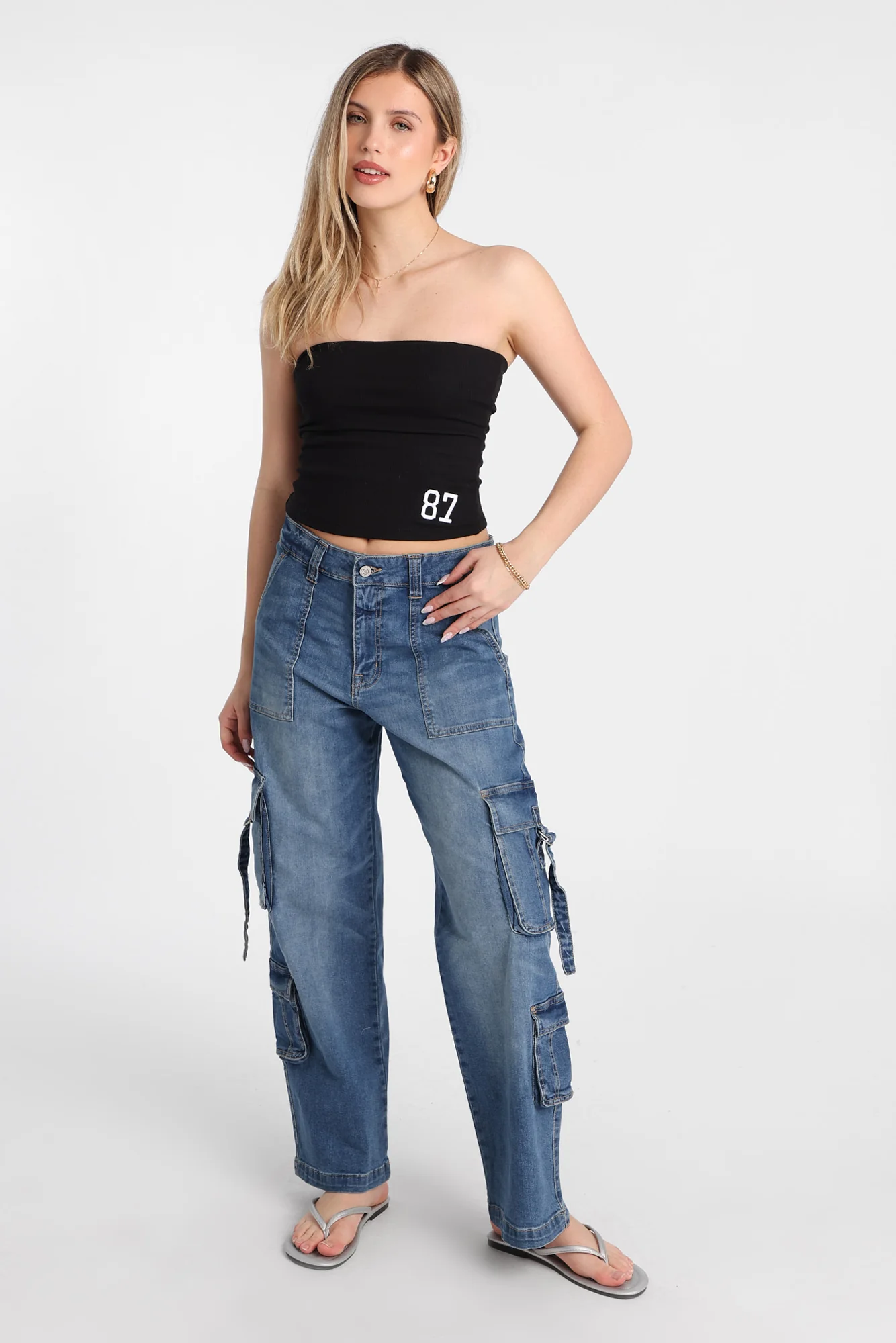 Jean cargo ample taille très haute à anneaux en D AERO - Image 10