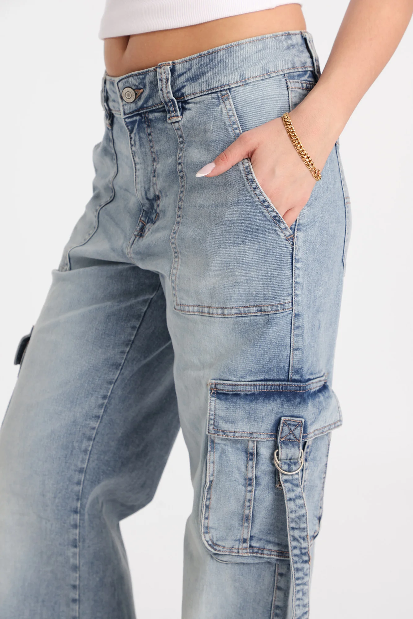 Jean cargo ample taille très haute à anneaux en D AERO - Image 5