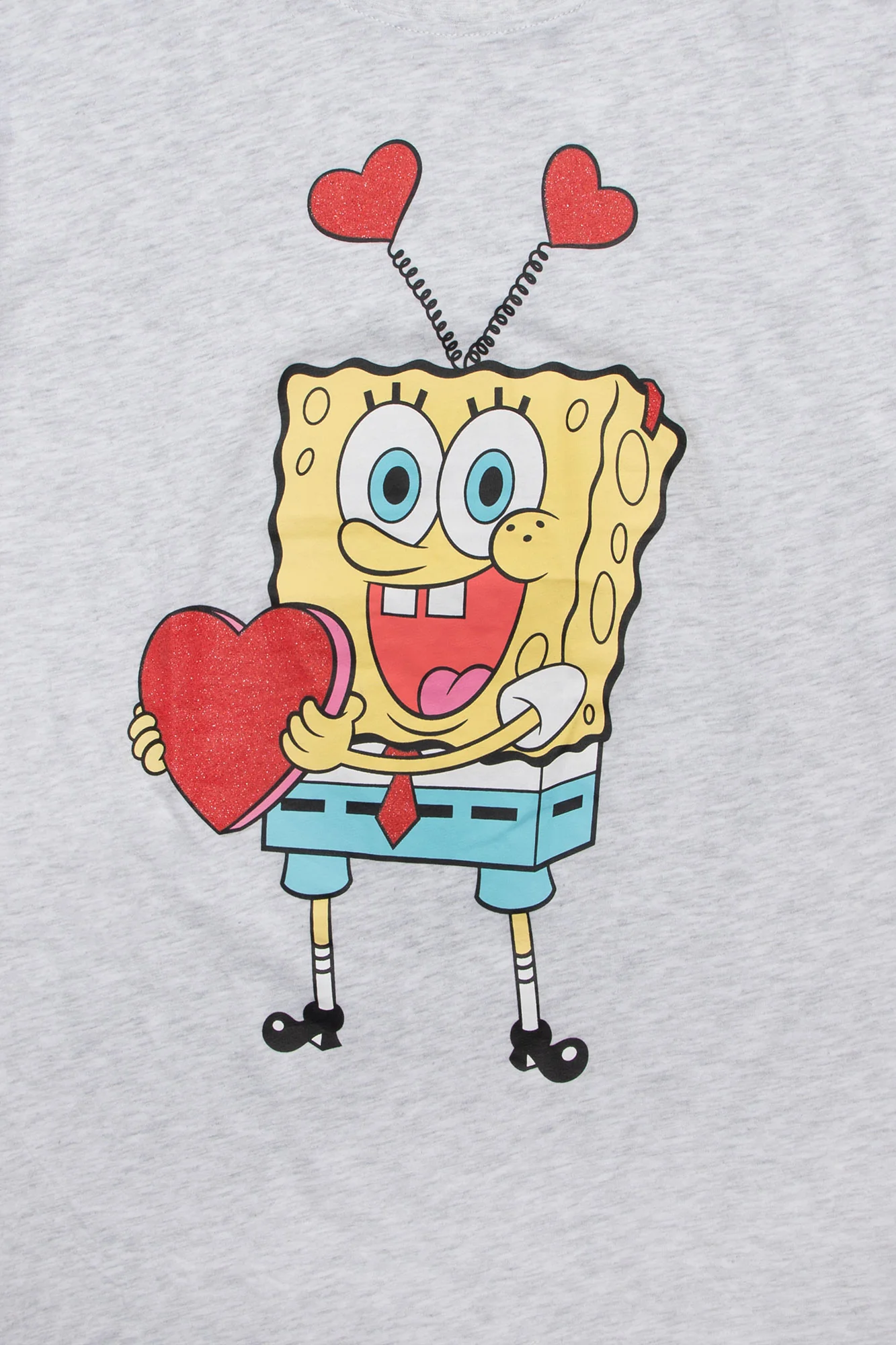 T-shirt coupe boyfriend imprimé Bob l'Éponge en coeur à paillettes - Image 2