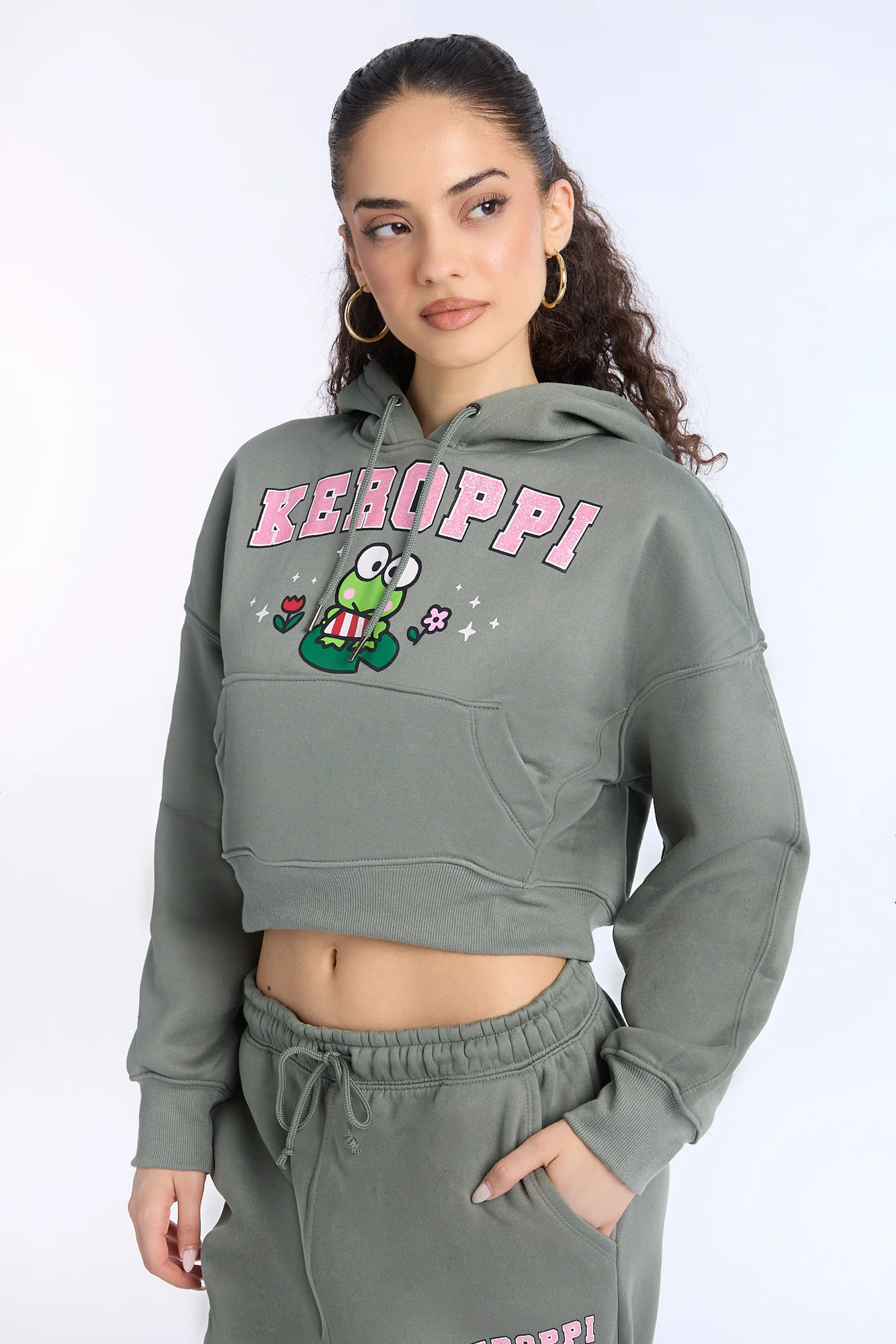Haut à capuchon à coupe courte imprimé Keroppi
